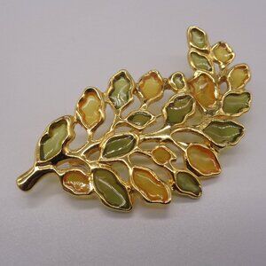 Vintage Plique A Jour Leaves Brooch Stained Glass